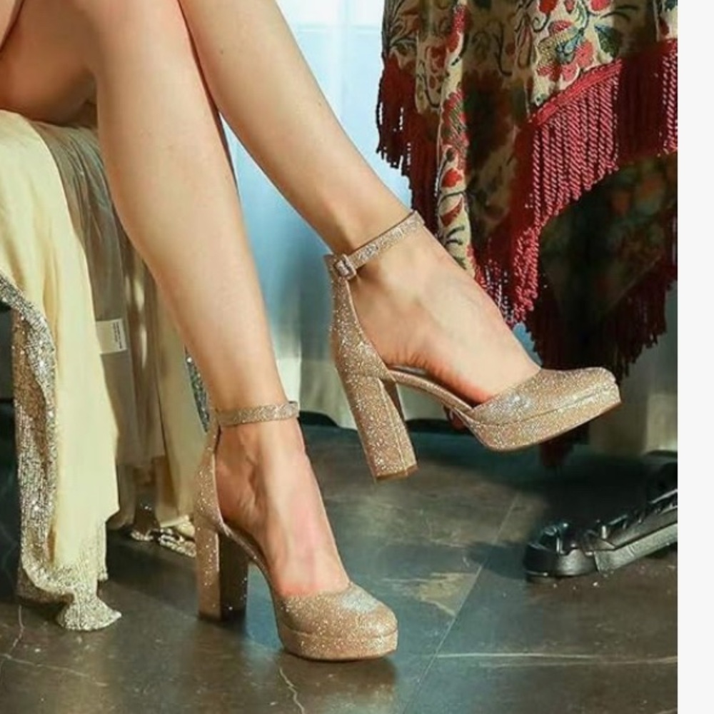 Gold glitter heels